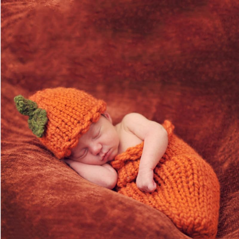 Vedory Fashion Newborn Baby Photography Shoot Boy Girl Photo Shoot Outfits Crochet Knit Costume Halloween Clothes Pumpkin Hat Pants - Image 2